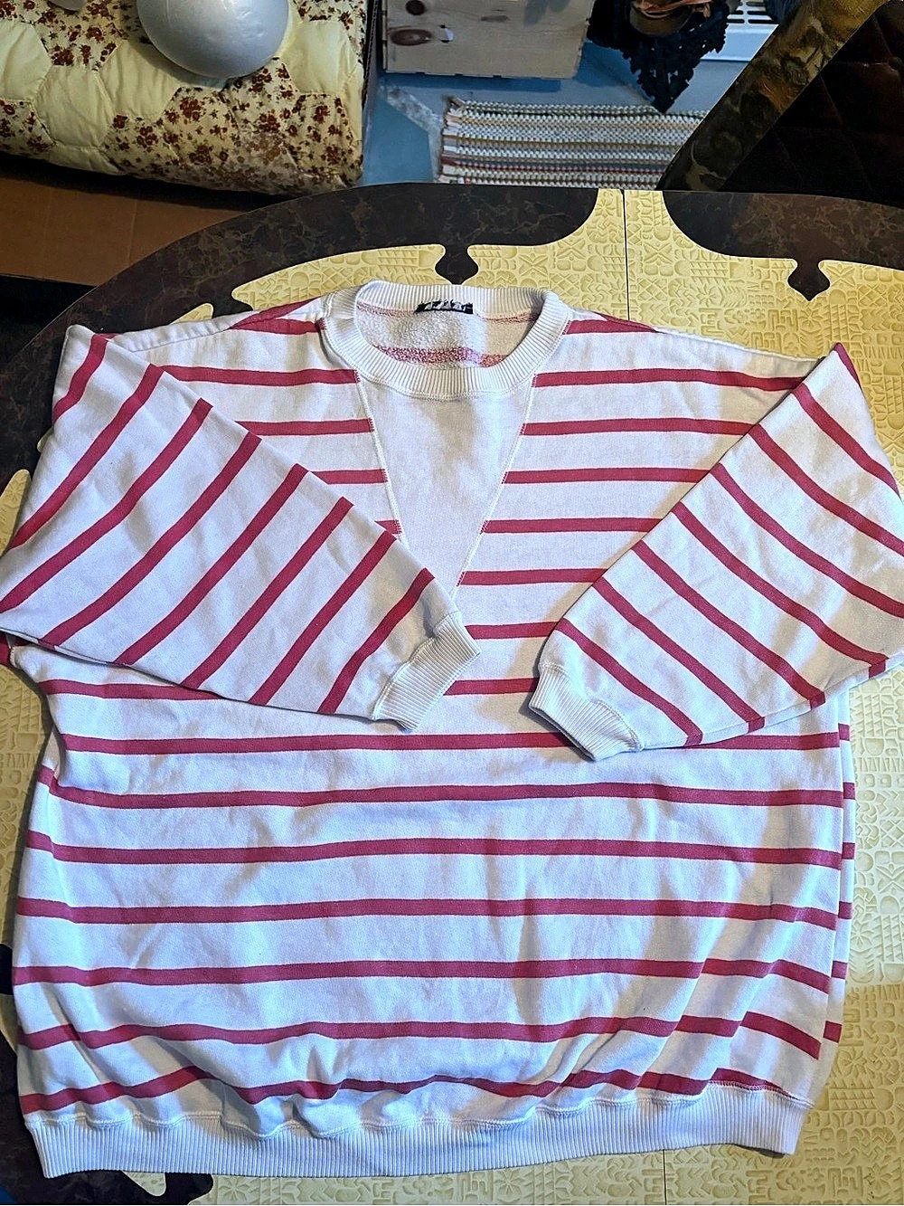 Vintage Striped Crew Neck Sweater White & Red